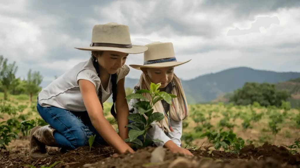 Niños plantando árboles